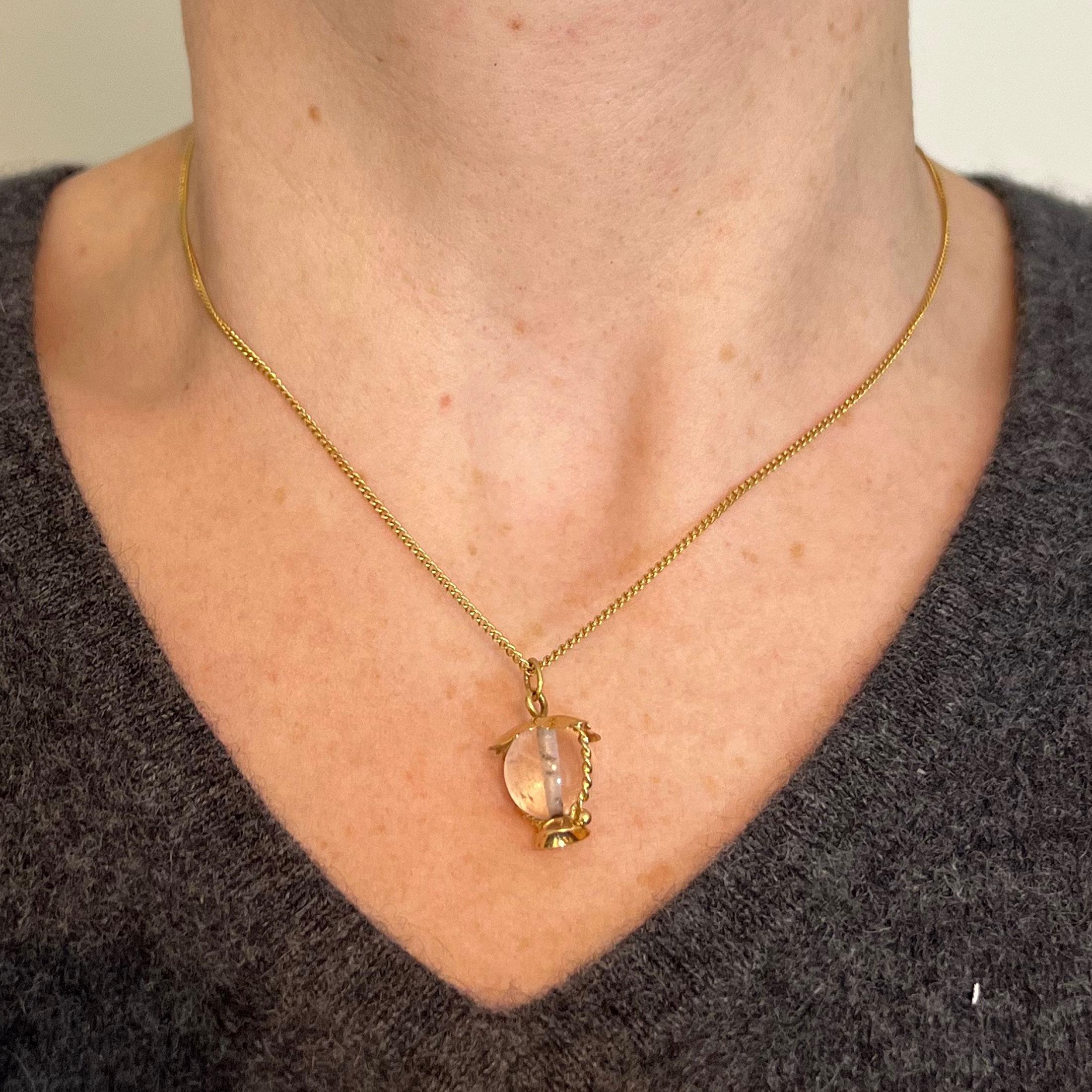 Vintage Italian 18K Gelbgold Bergkristall Quarz Sturm Laterne Charm Anhänger für Damen oder Herren im Angebot