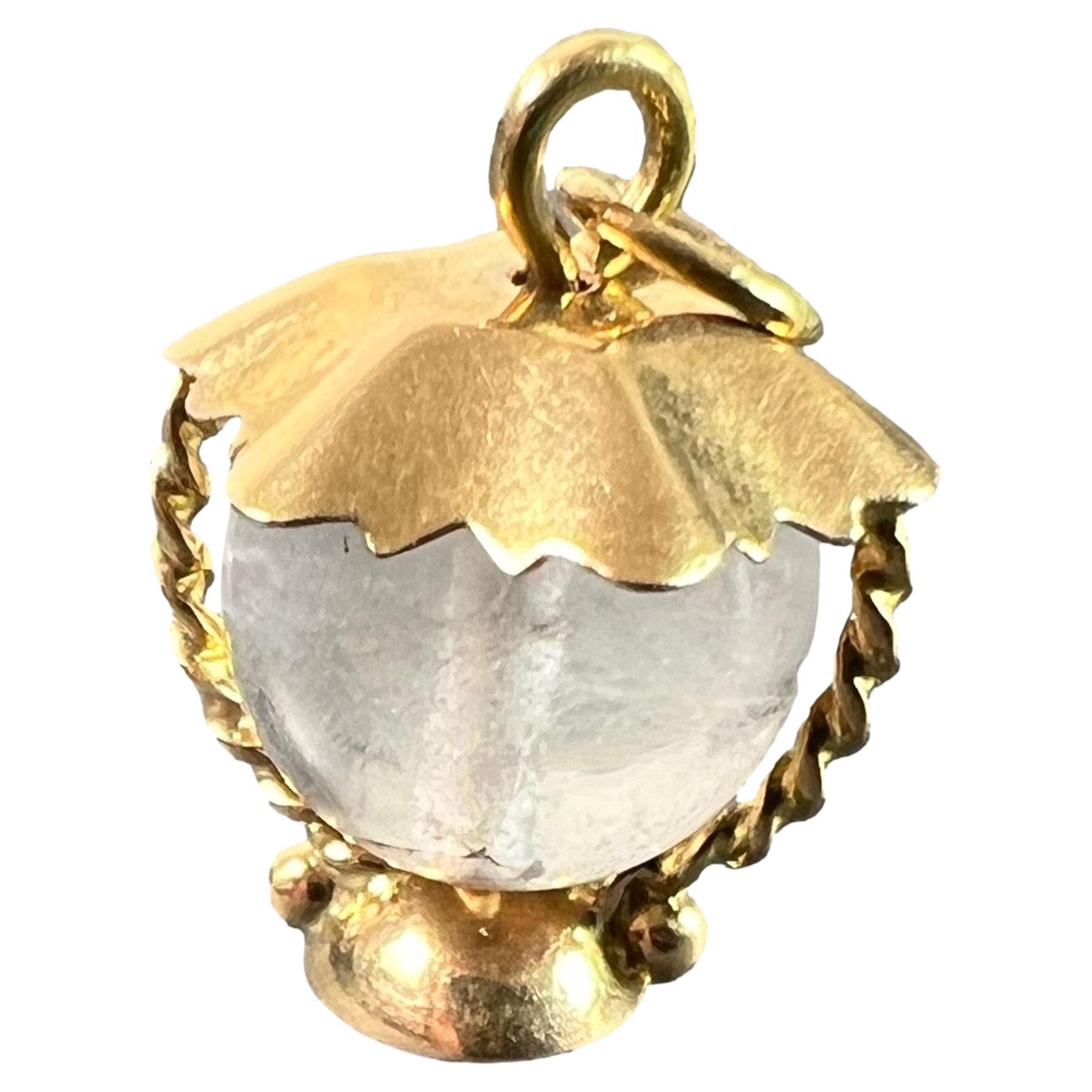 Vintage Italian 18K Gelbgold Bergkristall Quarz Sturm Laterne Charm Anhänger im Angebot