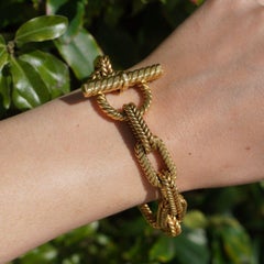 Vintage Italian 18k Yellow Gold Rope Link Toggle Bracelet