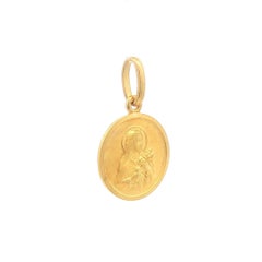 Vintage Italian 18k Yellow Gold Saint Therese Medallion Charm Pendant