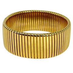 Vintage Italian 18K Yellow Gold Tubogas Bracelet - Just Under 1 Inch Wide