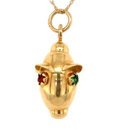 Pendentif italien vintage UnoAErre en or jaune 18 carats et verre de couleur nautique