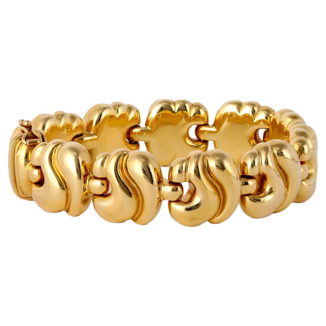 Vintage Italian 18k Yellow Gold Wave Link Bracelet