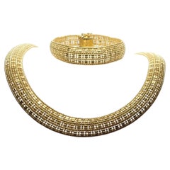 Vintage Italian 18K Yellow Gold Woven Necklace & Bracelet Set, 71 Gram, 750 BREV