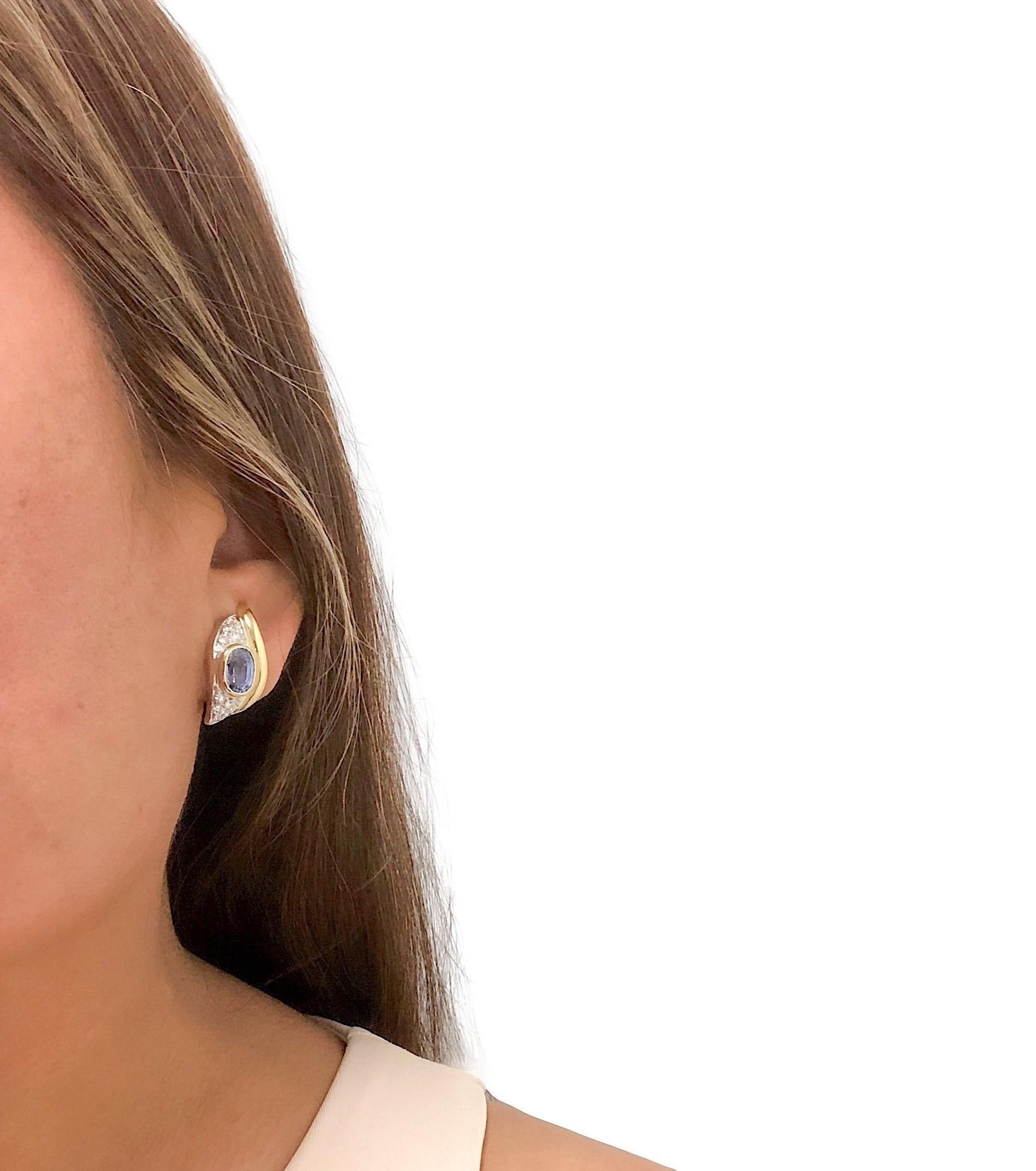 Vintage Italian 18K Yellow & White Gold Earrings w/ Burma No-Heat Blue Sapphires 1