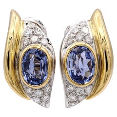 Vintage Italian 18K Yellow & White Gold Earrings w/ Burma No-Heat Blue Sapphires
