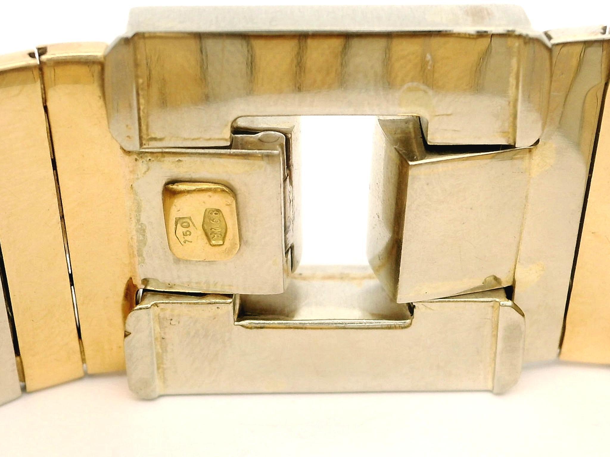 Vintage Italian 18k Yellow & White Gold Panel Engraved Wide Statement Bracelet For Sale 2