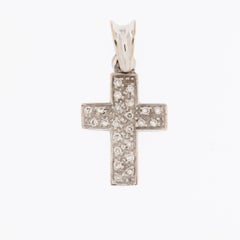 Vintage Italian 18kt White Gold Cross with Diamonds