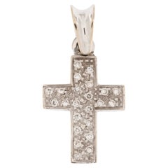 Croix italienne vintage en or blanc 18 carats avec diamants