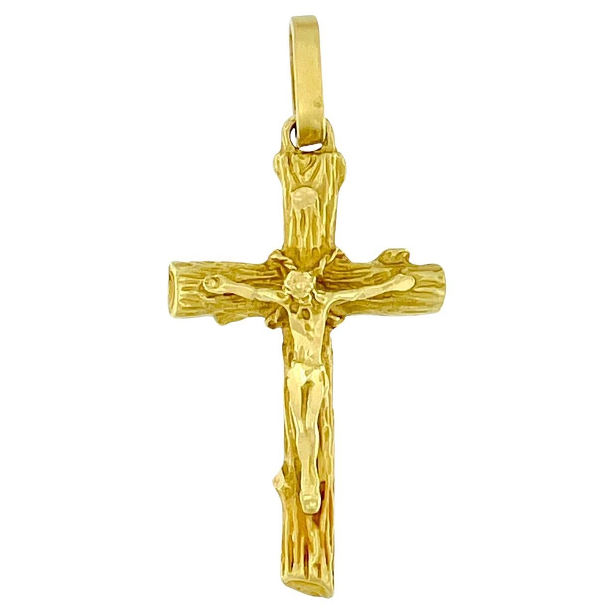 Vintage Italian 18kt Yellow Gold Crucifix For Sale