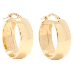 Vintage Italian 18KT Yellow Gold Flat Oval Hoop Earrings, Chunky Hoop Earrings