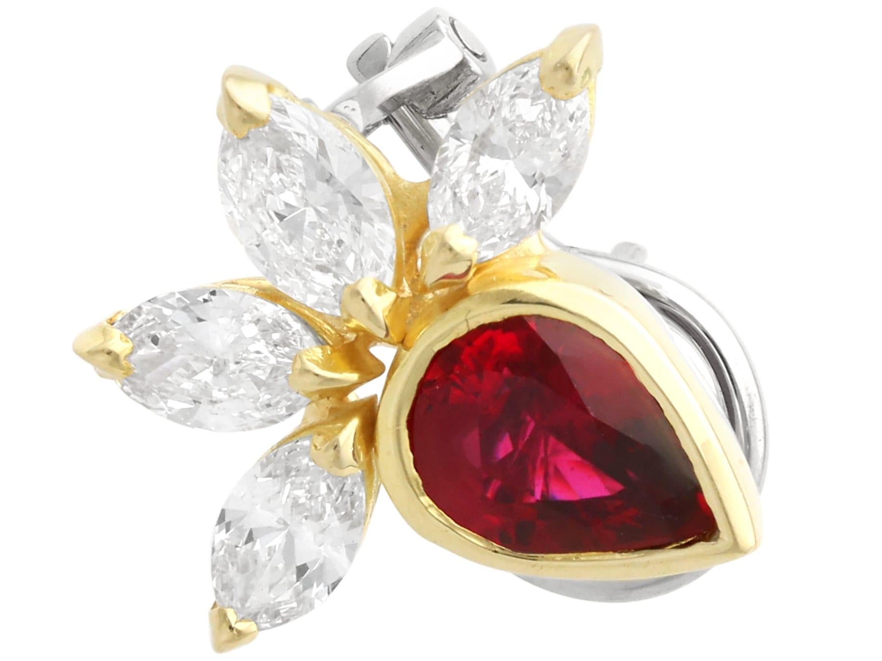 Italienische 18 Karat Gelbgold-Ohrringe mit 1,9 Karat Rubin und 2,2 Karat Diamant im Zustand „Hervorragend“ im Angebot in Jesmond, Newcastle Upon Tyne