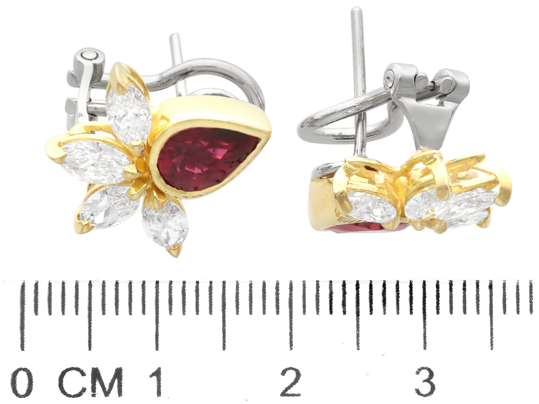 Boucles d'oreilles italiennes vintage en or jaune 18 carats avec rubis de 1,9 carat et diamants de 2,2 carats en vente 2