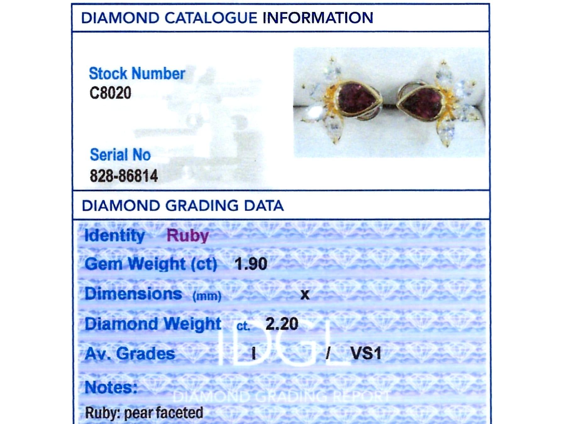 Italienische 18 Karat Gelbgold-Ohrringe mit 1,9 Karat Rubin und 2,2 Karat Diamant im Angebot 3