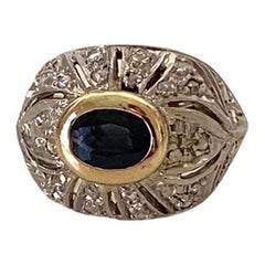 Vintage Italian 1930 Sapphire and Diamonds White and Yellow Gold Antique Ring