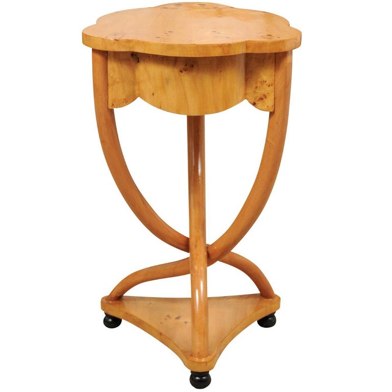 Vintage Italian 1940s Burl Wood Side Table with CloverShaped Top and Drawer at 1stDibs