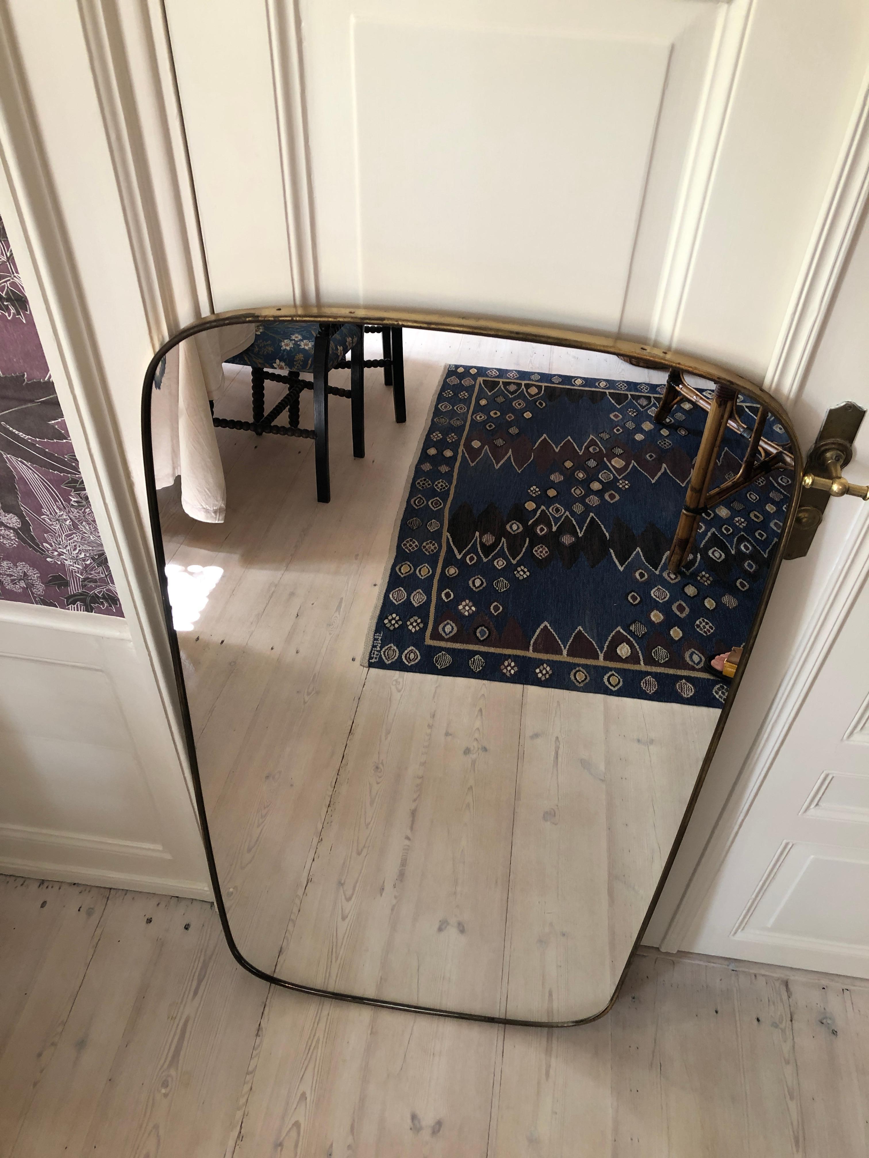 Vintage Italian 1950s Curved Brass Mirror 1