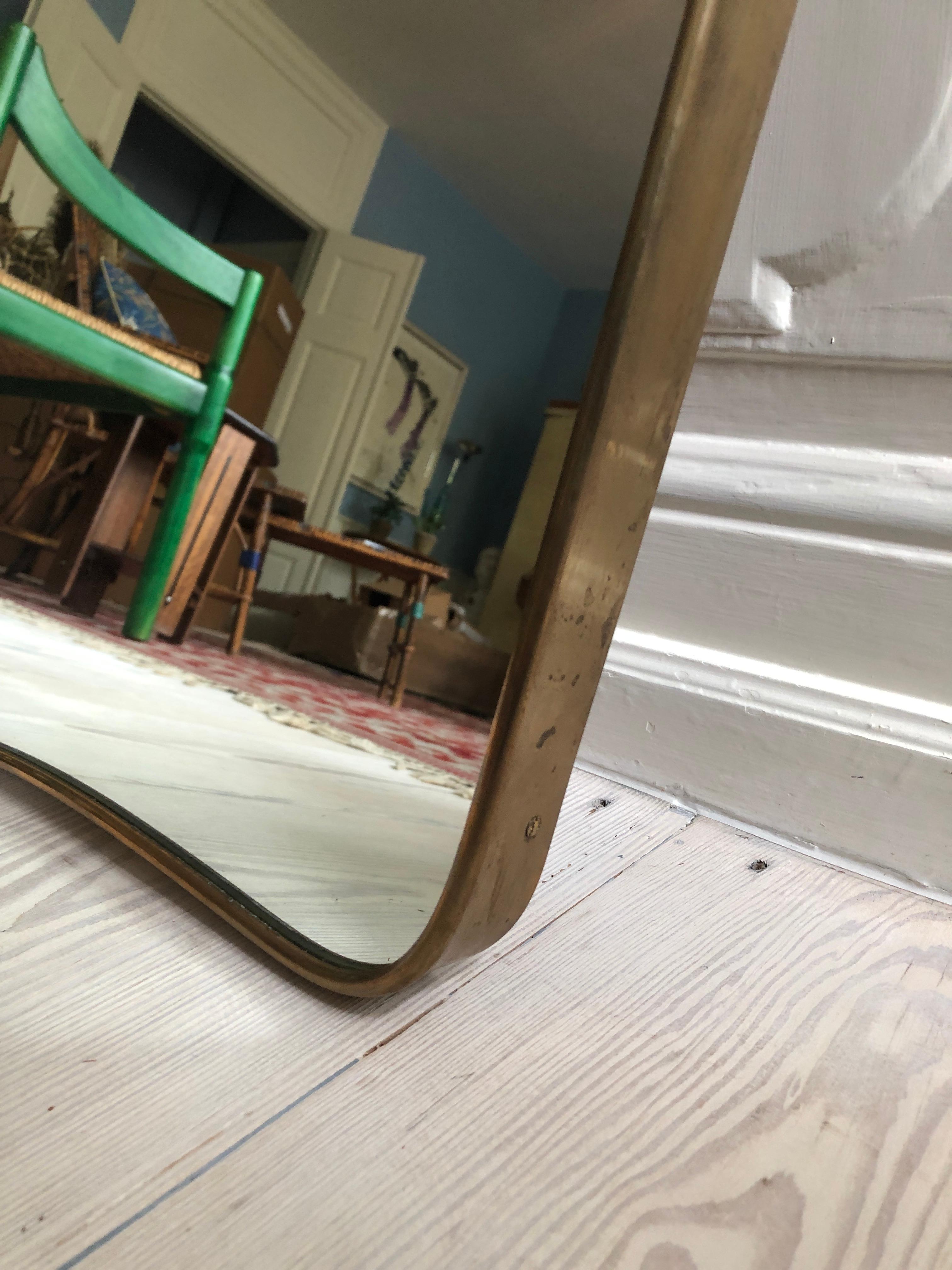 Laiton Vintage Italian 1950s Curved Brass Mirror