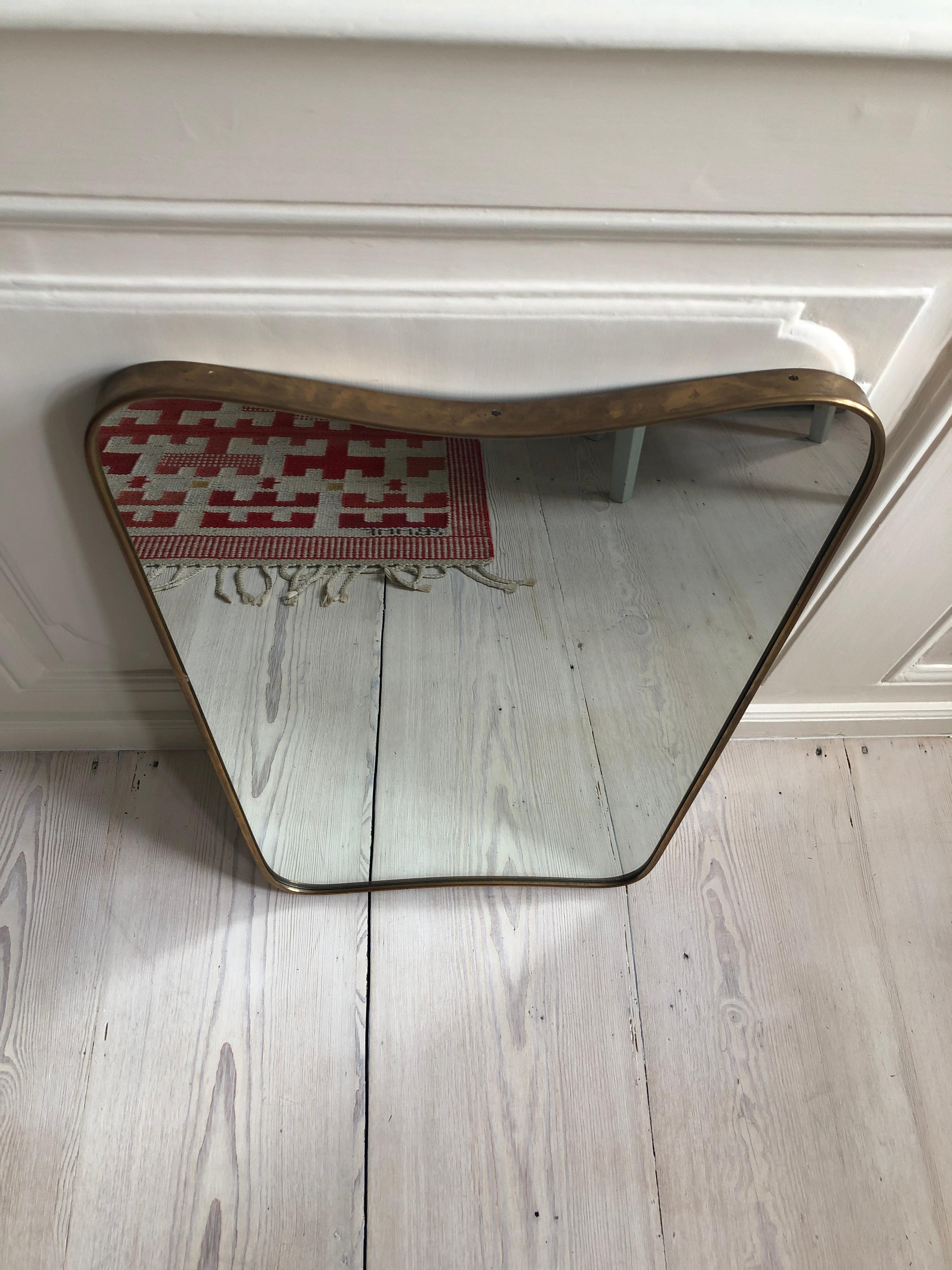 Vintage Italian 1950s Curved Brass Mirror 1
