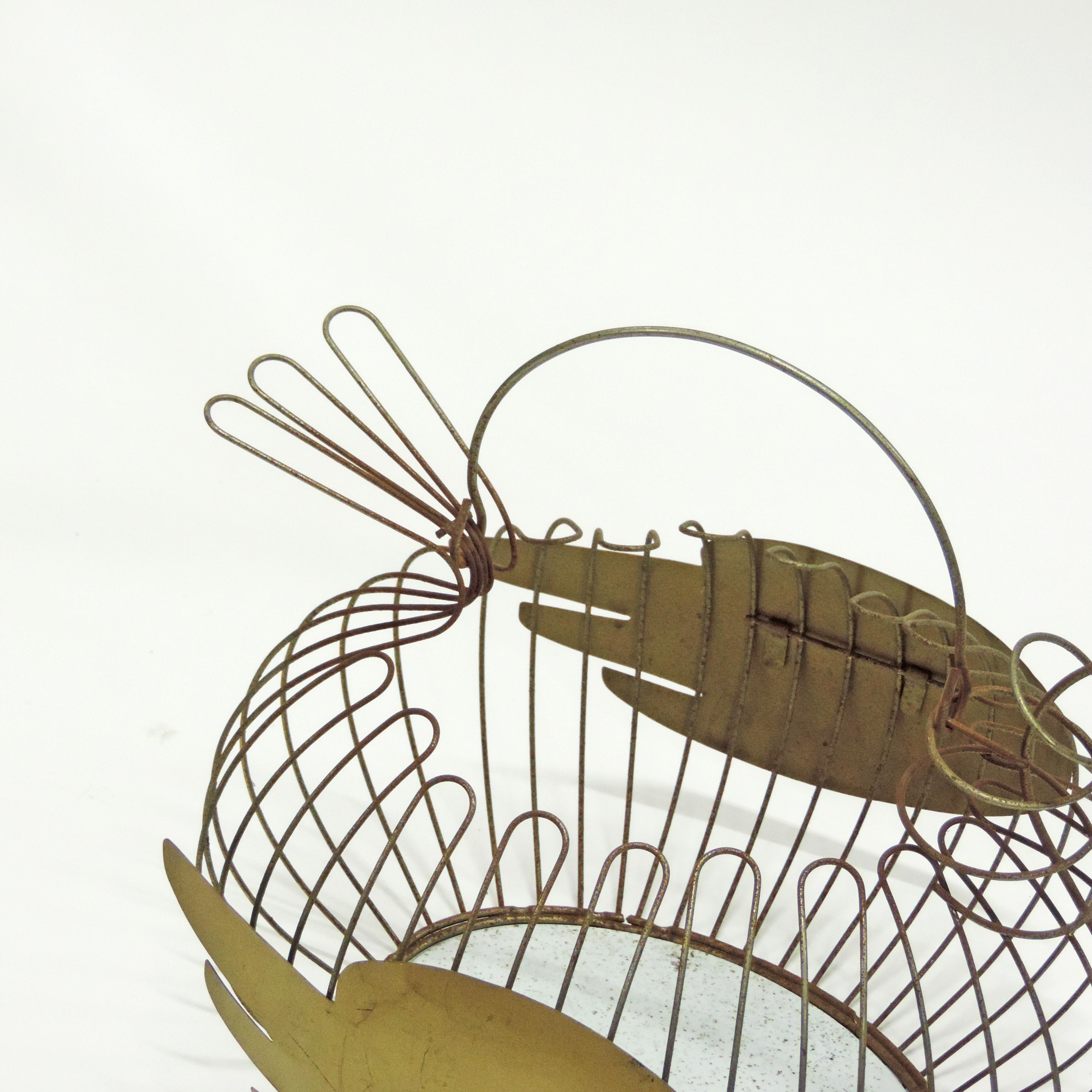 Metal Vintage Italian 1950s Egg Basket in the Shape of a Chicken For Sale