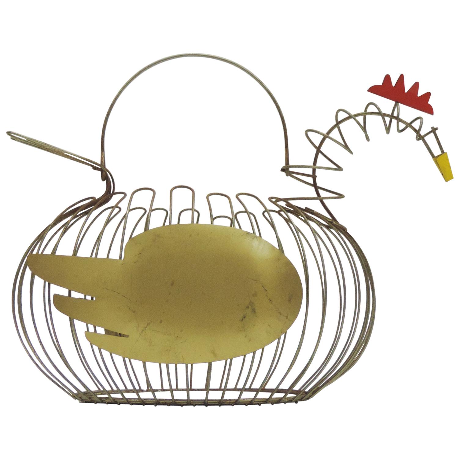 Vintage Italian 1950s Egg Basket in the Shape of a Chicken For Sale