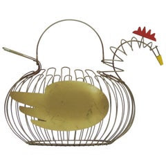 Vintage Italian 1950s Egg Basket in the Shape of a Chicken