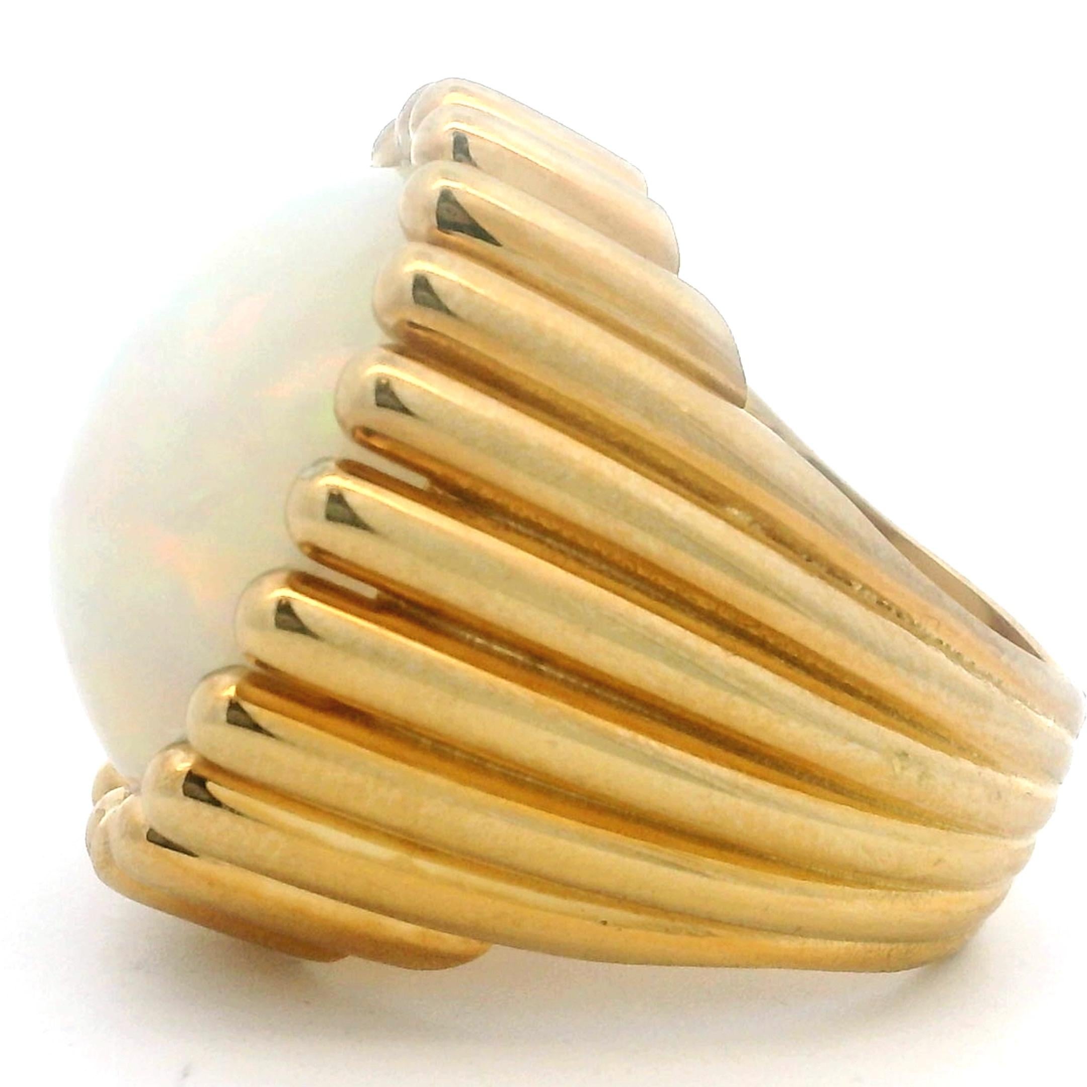 Vintage Italian 1960's 18K Gold Ring mit 28 Karat Opal, Retro Modernist Design im Angebot 5