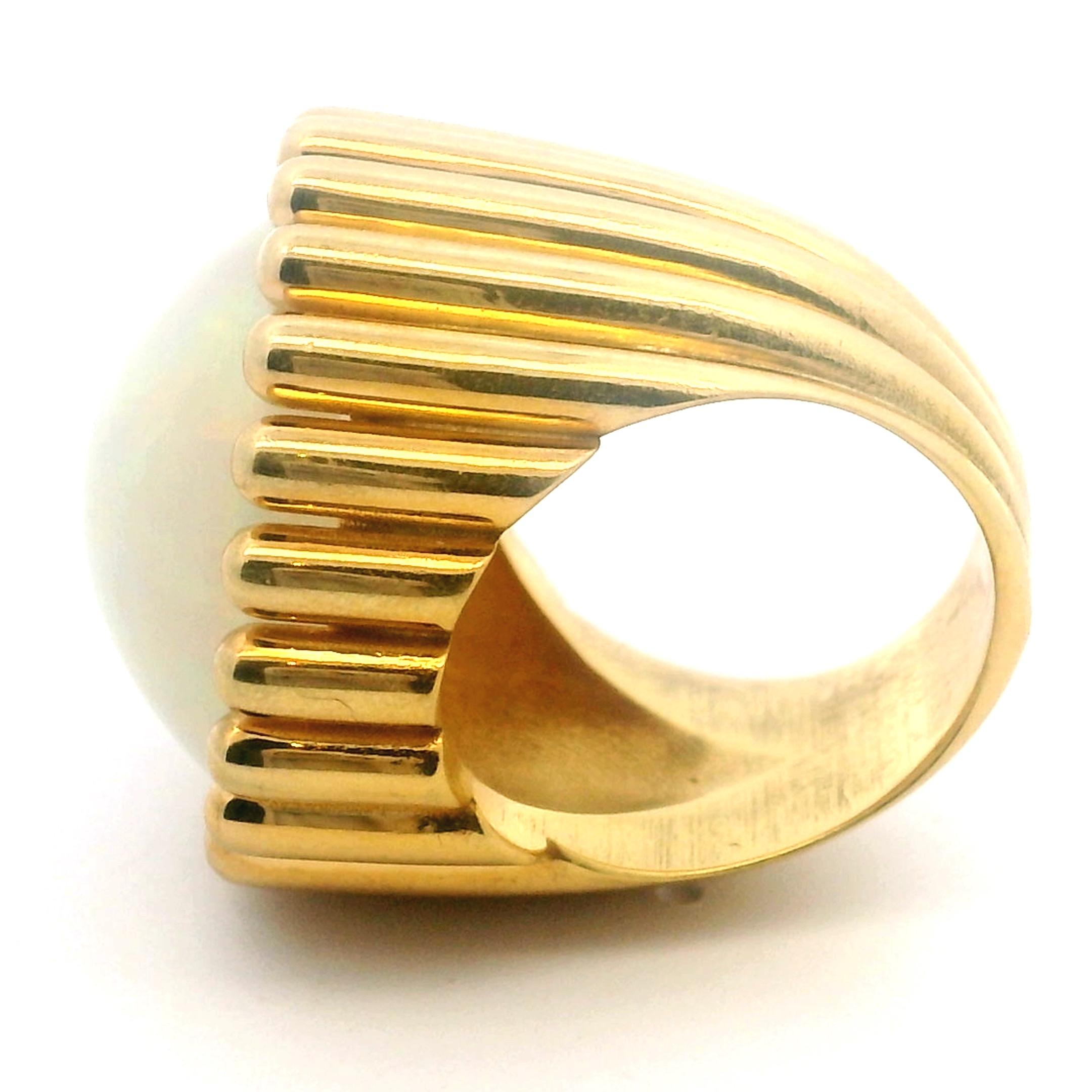 Vintage Italian 1960's 18K Gold Ring mit 28 Karat Opal, Retro Modernist Design im Angebot 10