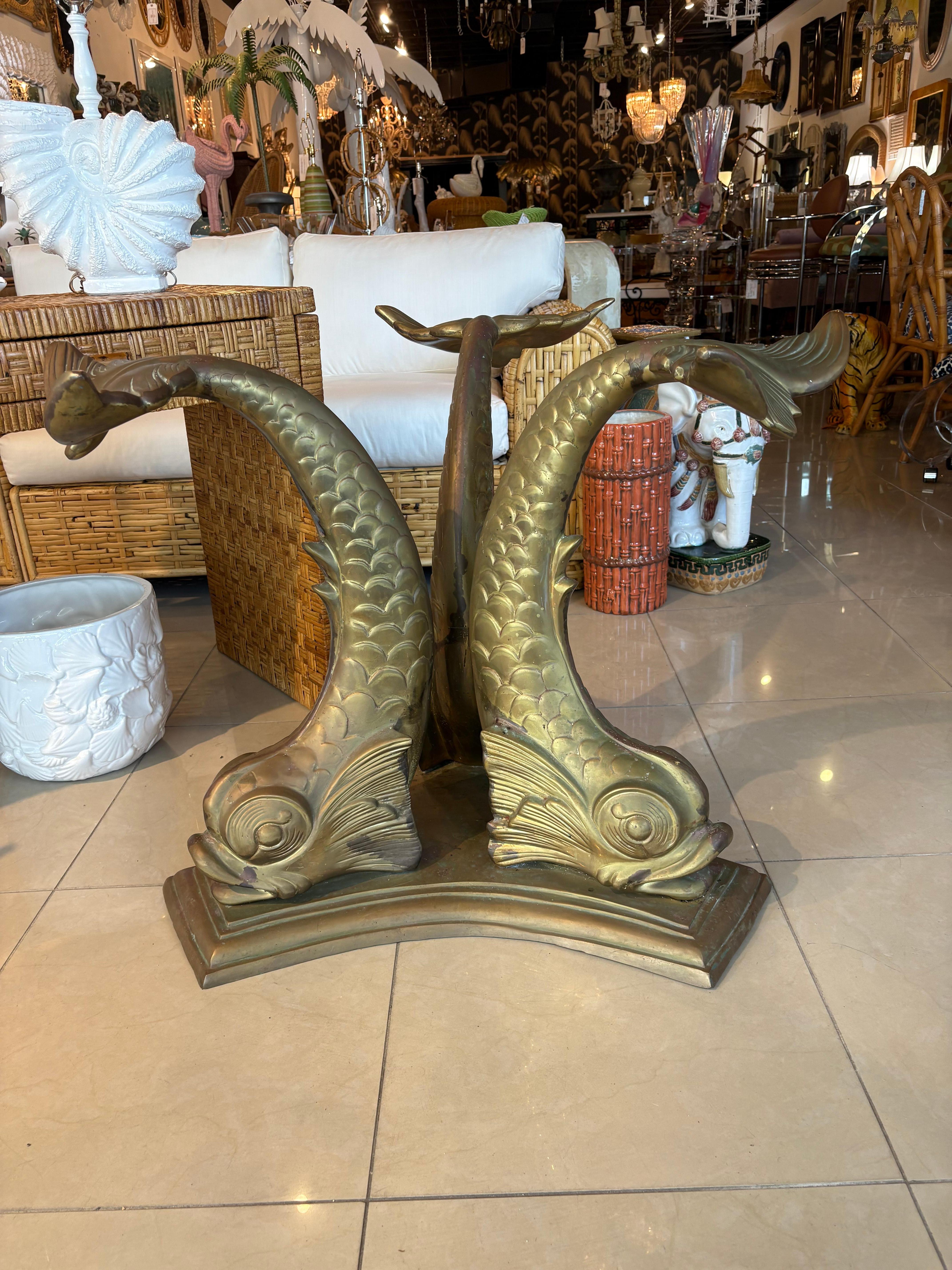 Vintage Italian 1960s Brass Bronze Koi Fish Center Entry Dining Table Base For Sale 5