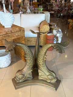 Vintage Italian 1960s Brass Bronze Koi Fish Center Entry Dining Table Base
