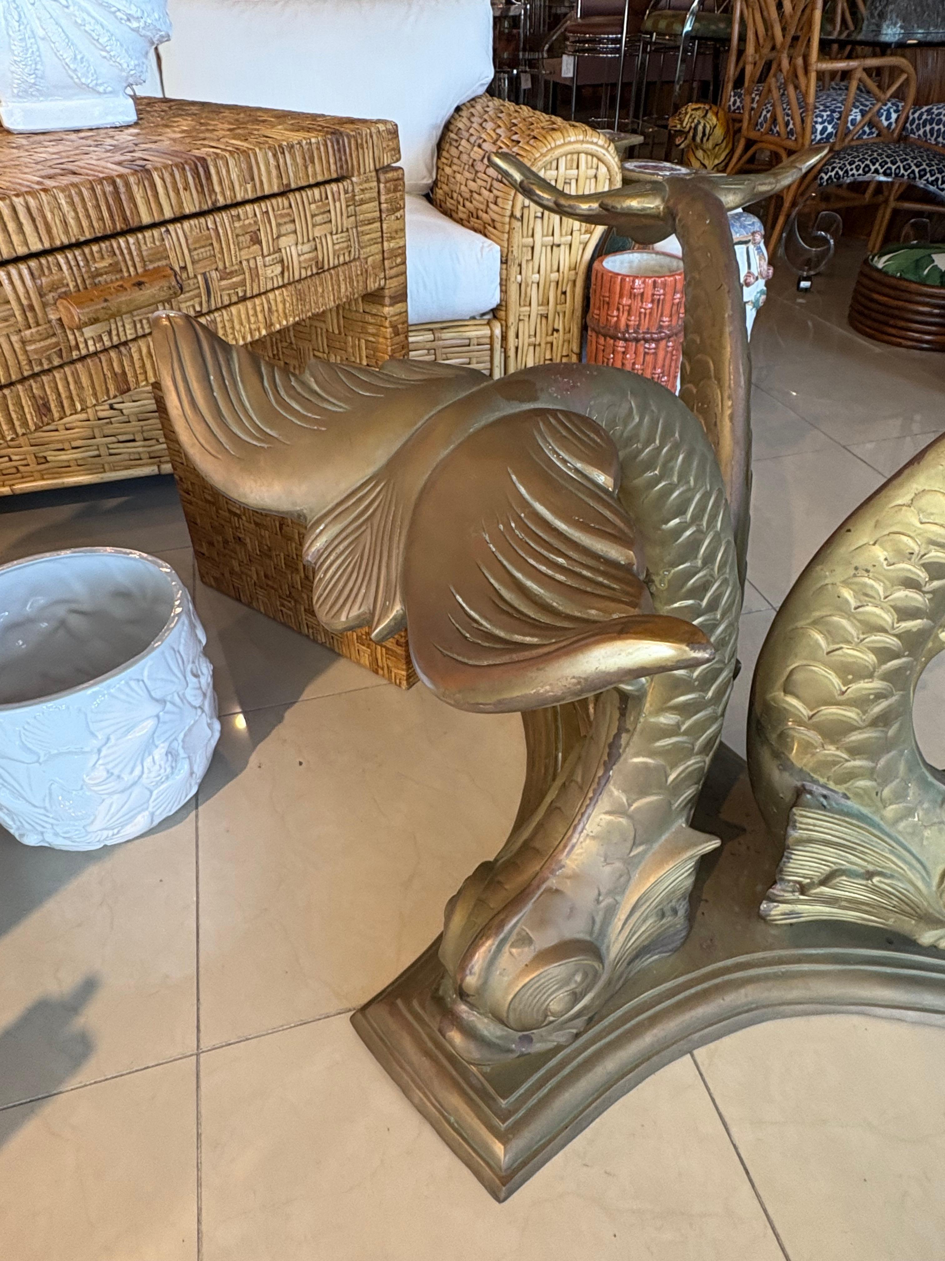 Vintage Italian 1960s Brass Bronze Koi Fish Center Entry Dining Table Base For Sale 2