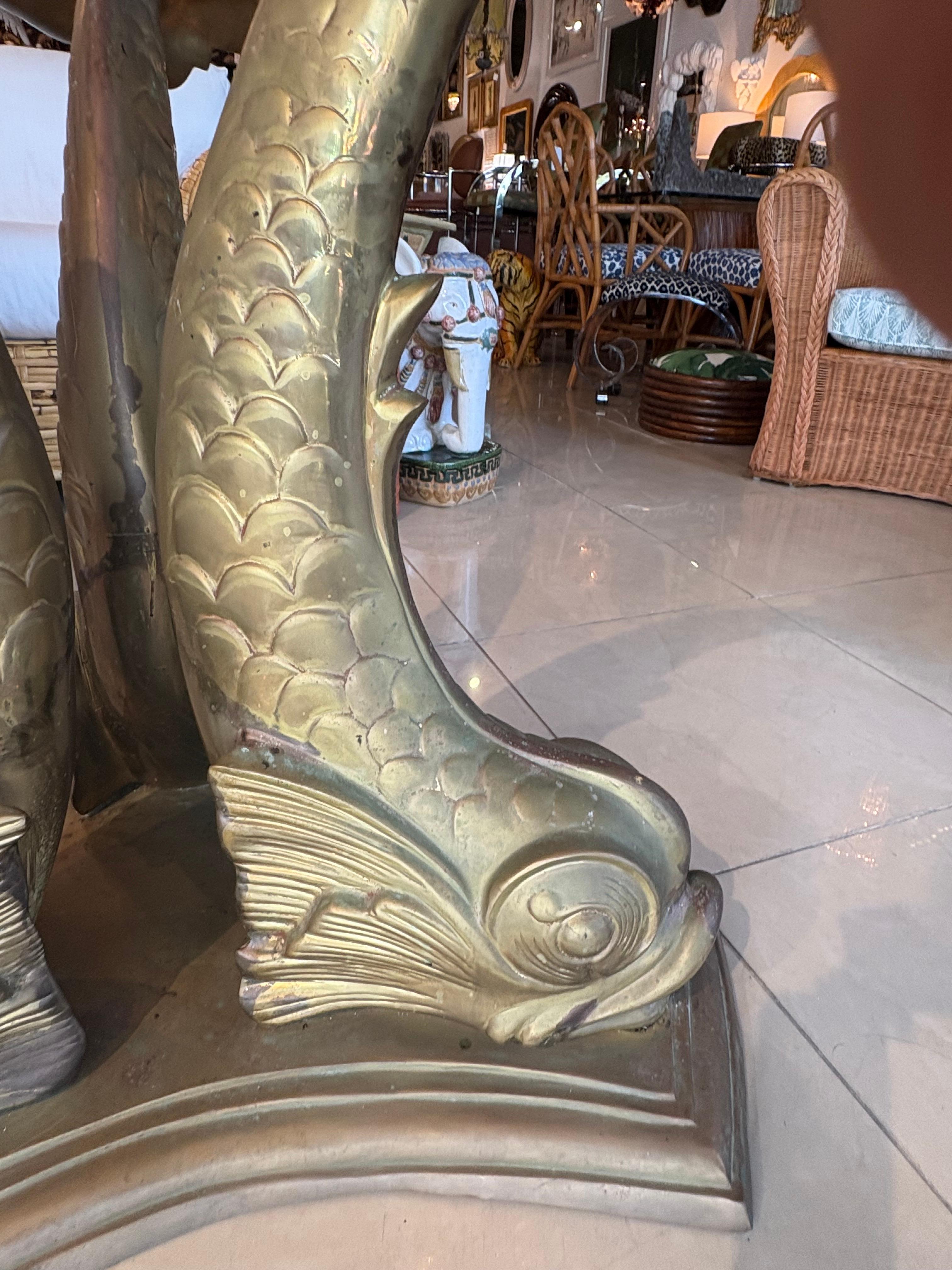 Vintage Italian 1960s Brass Bronze Koi Fish Center Entry Dining Table Base For Sale 4