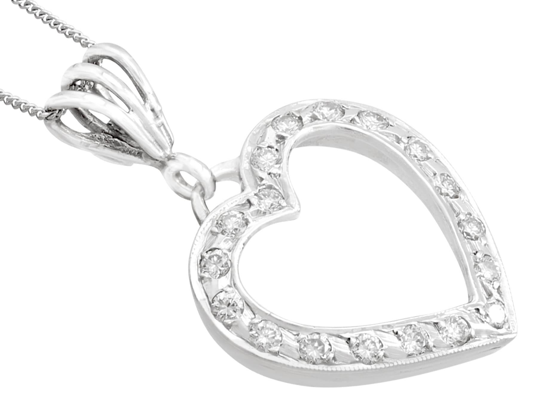 Round Cut Italian 1960s Diamond and White Gold Heart Pendant/Necklace For Sale