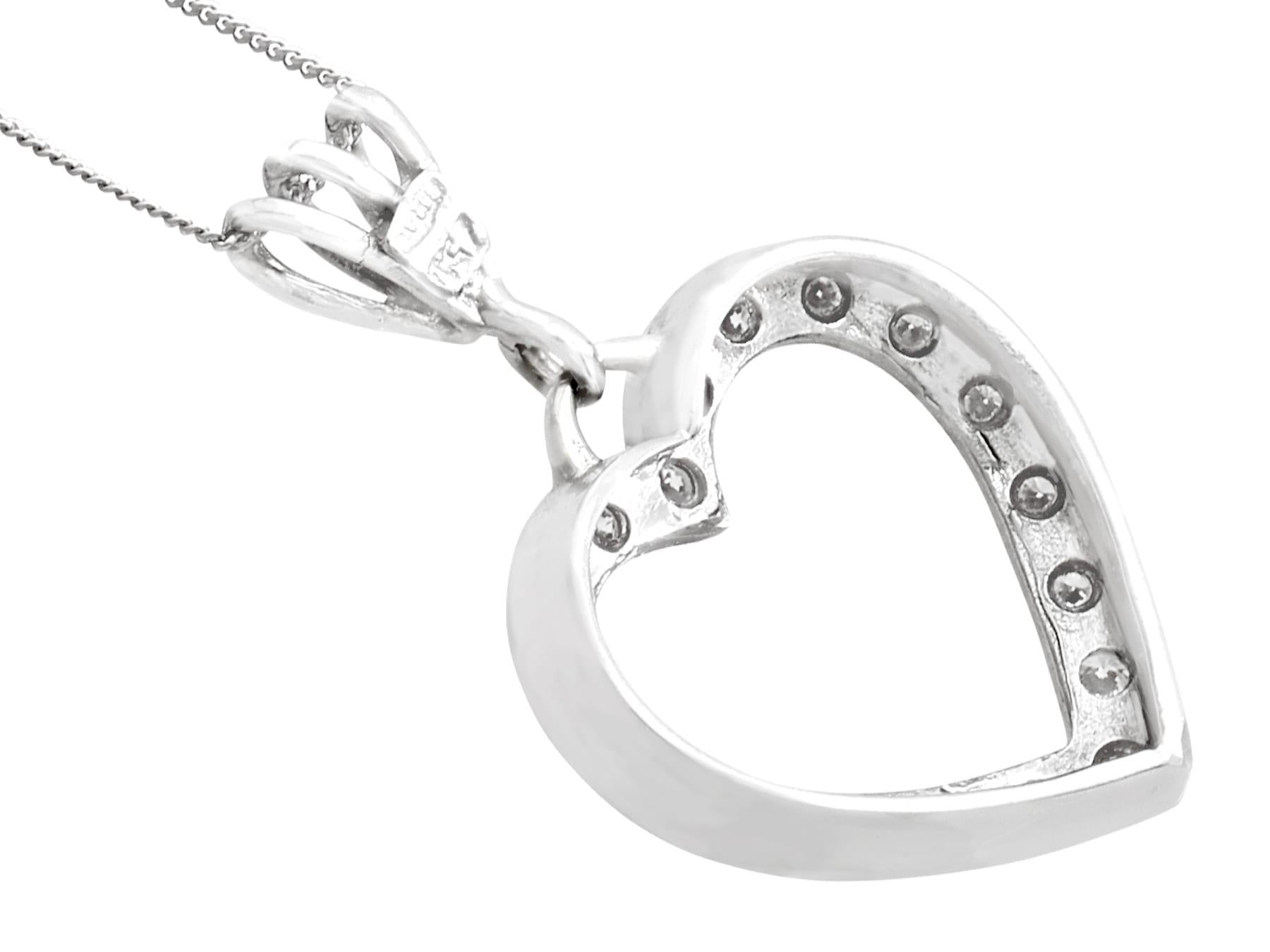 Women's Italian 1960s Diamond and White Gold Heart Pendant/Necklace For Sale