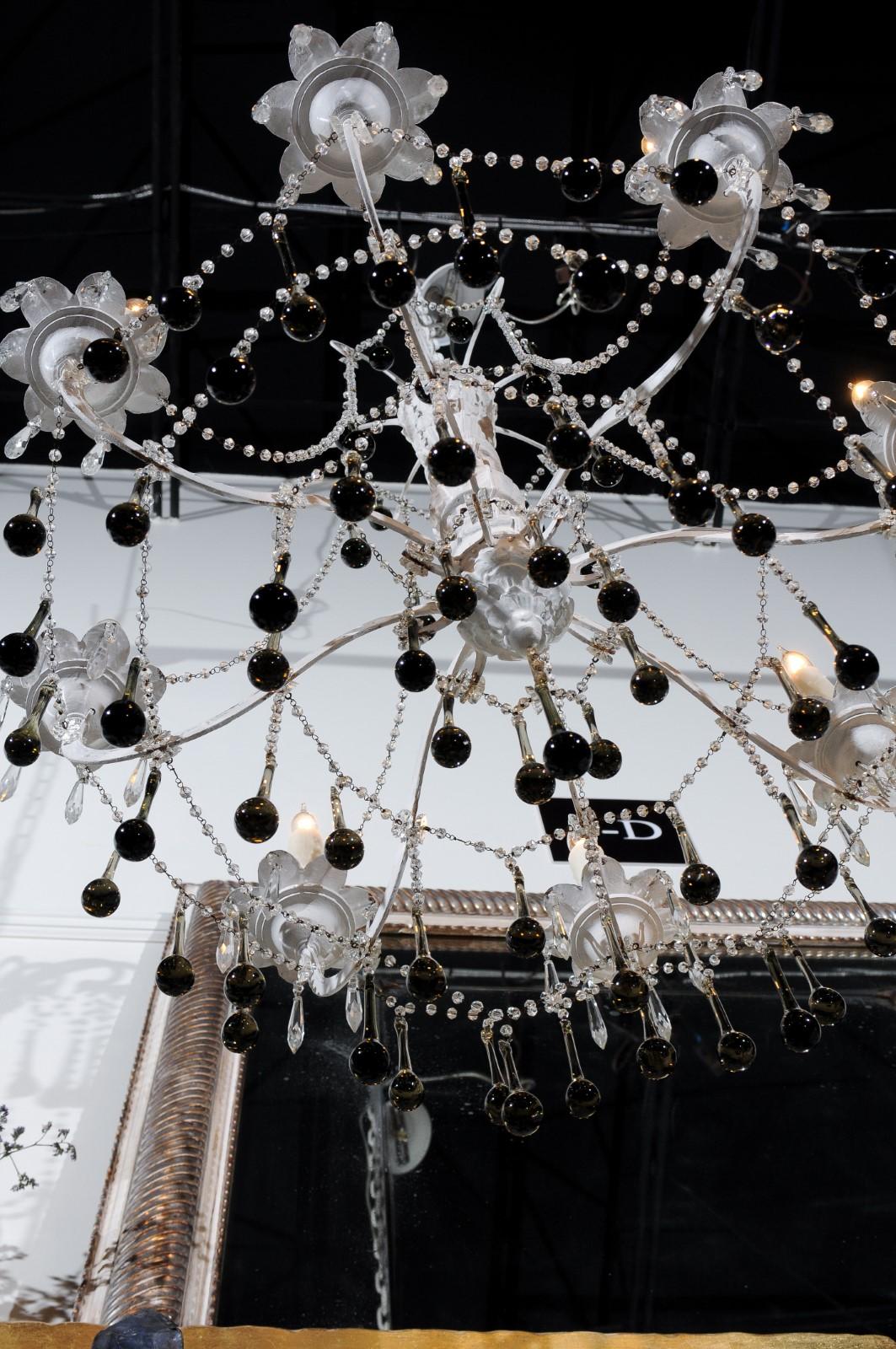 Vintage Italian 1960s Eight Light Crystal Chandelier with Olive Teardrop Prisms 2