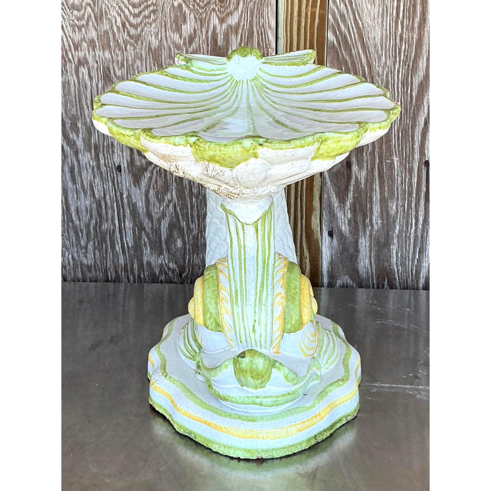 Vintage Italian 1960s Glazed Terracotta Dolphin Low Stool In Good Condition For Sale In west palm beach, FL