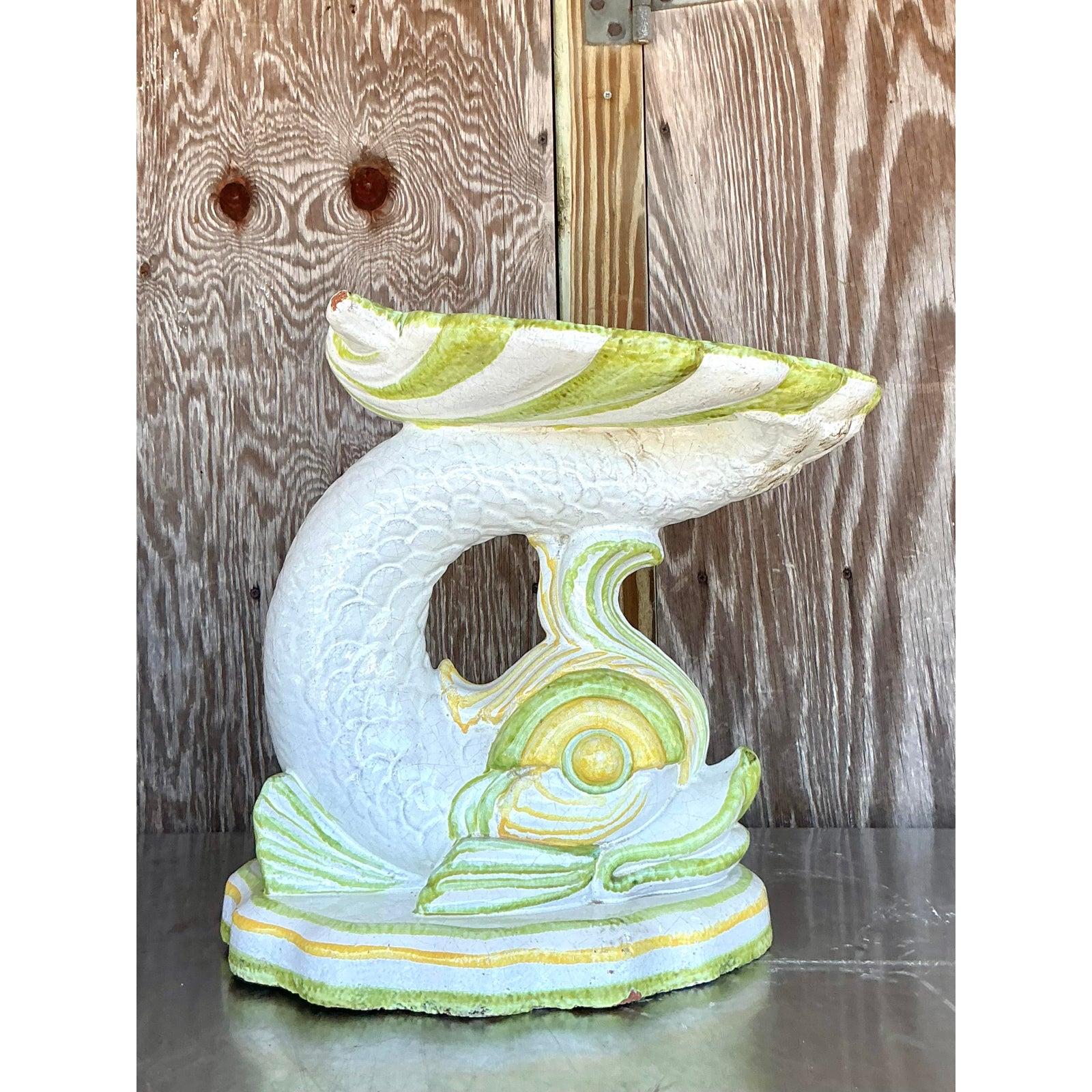 20th Century Vintage Italian 1960s Glazed Terracotta Dolphin Low Stool For Sale