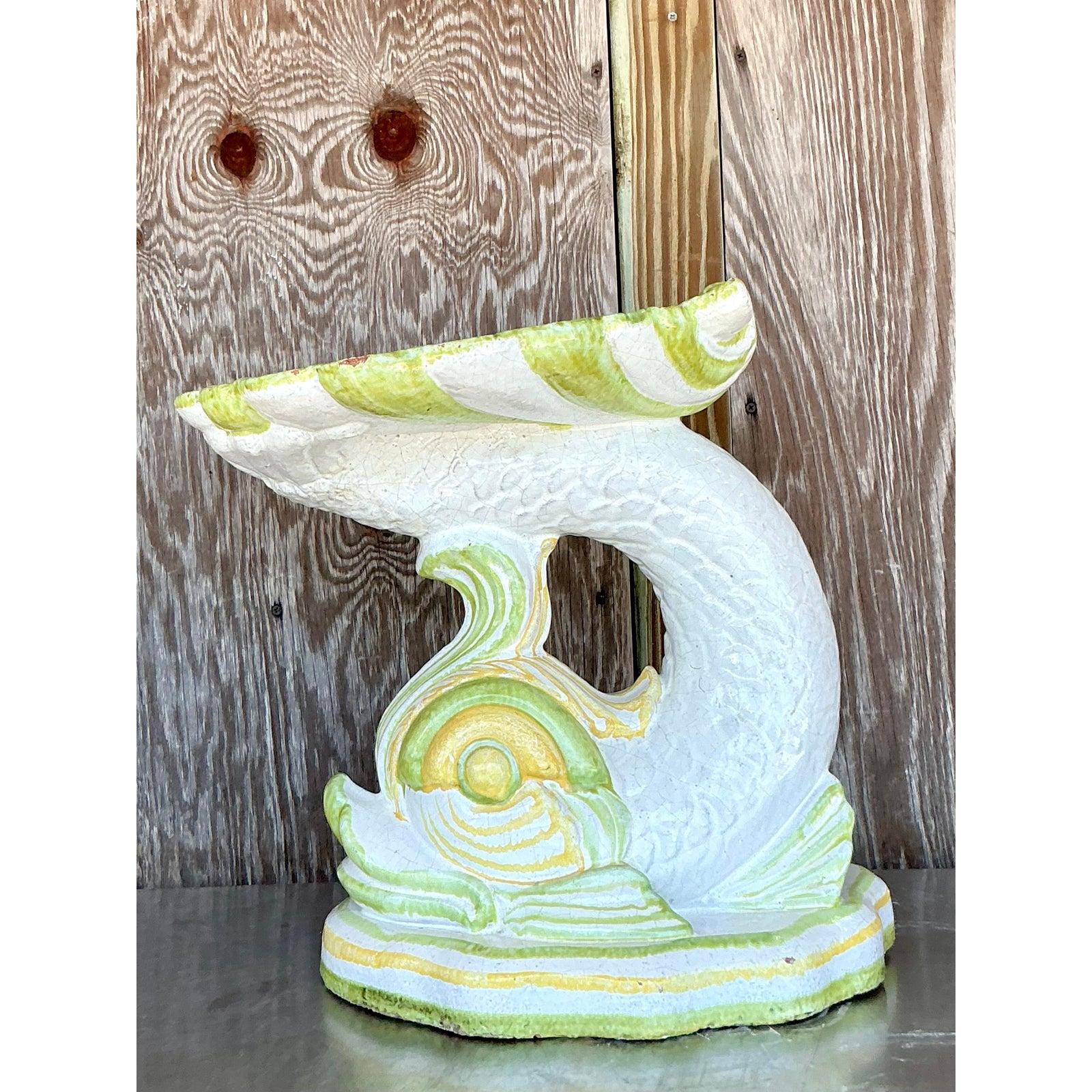 Vintage Italian 1960s Glazed Terracotta Dolphin Low Stool For Sale 1
