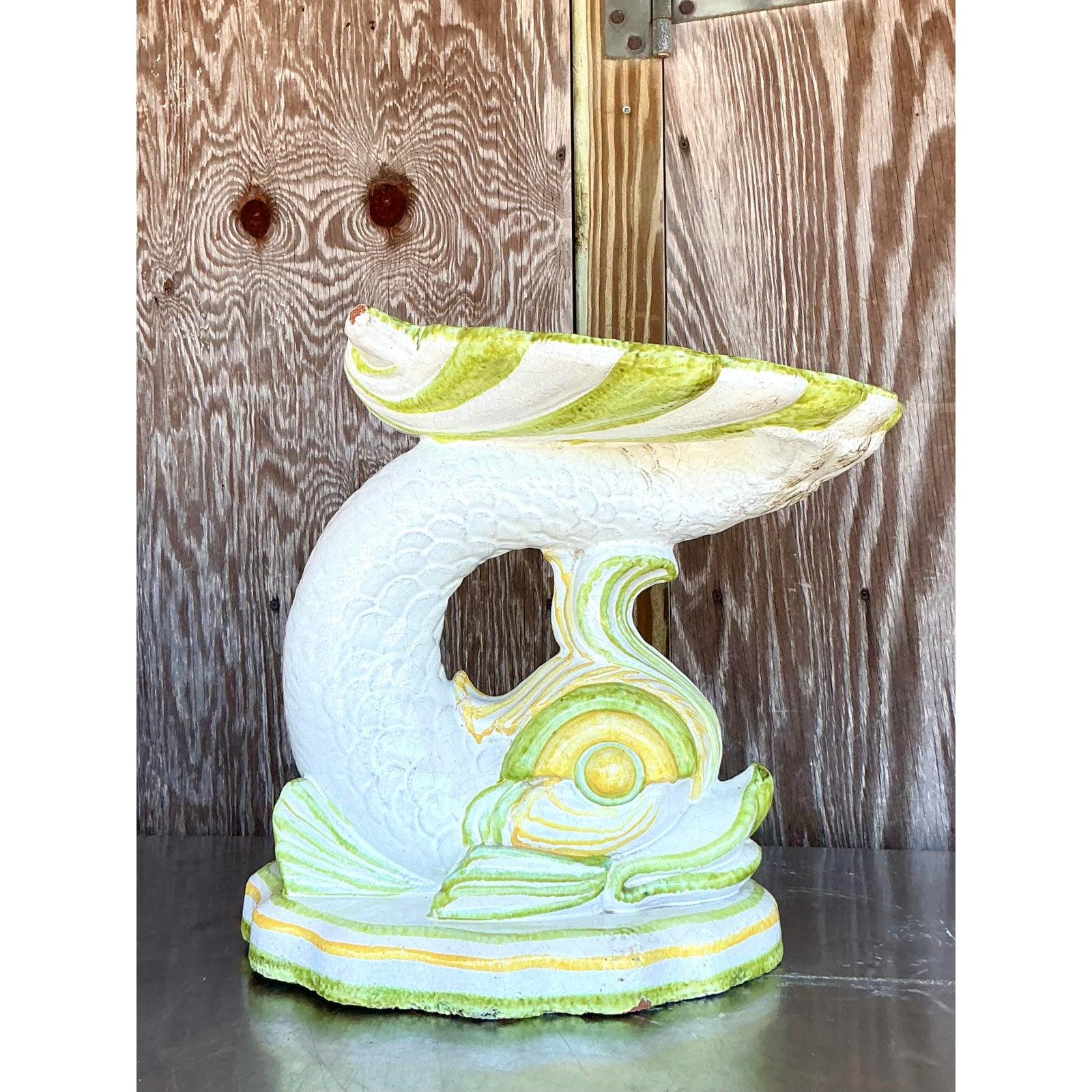 Vintage Italian 1960s Glazed Terracotta Dolphin Low Stool For Sale 2