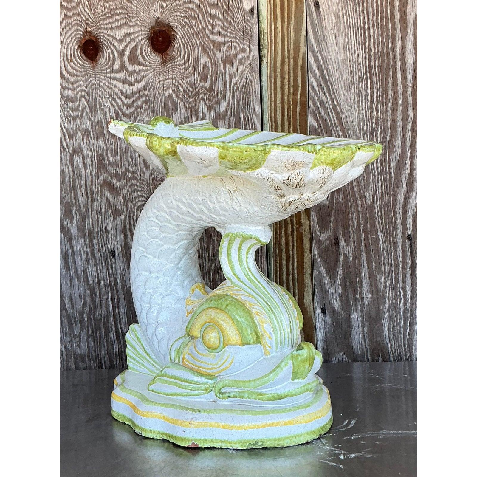 Vintage Italian 1960s Glazed Terracotta Dolphin Low Stool For Sale 3