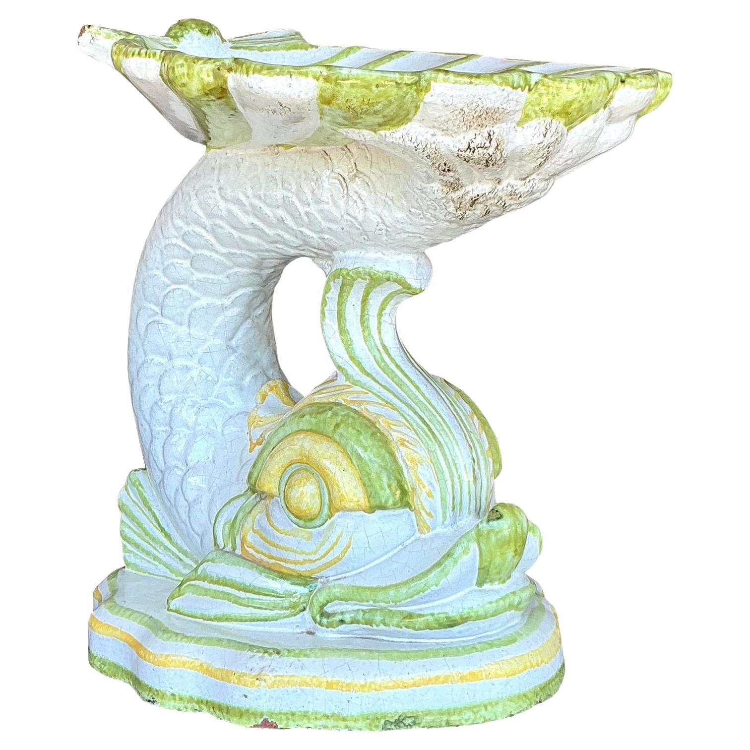 Vintage Italian 1960s Glazed Terracotta Dolphin Low Stool For Sale
