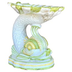 Vintage Italian 1960s Glazed Terracotta Dolphin Low Stool