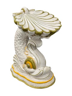 Statue vintage italienne des années 1960 en terre cuite, représentant un dauphin et un koi, de style « grotte vénitienne »