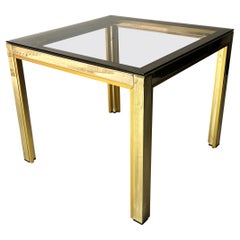Vintage Italian 1970s Brass & Smoked Glass Side Table, Hollywood Regency