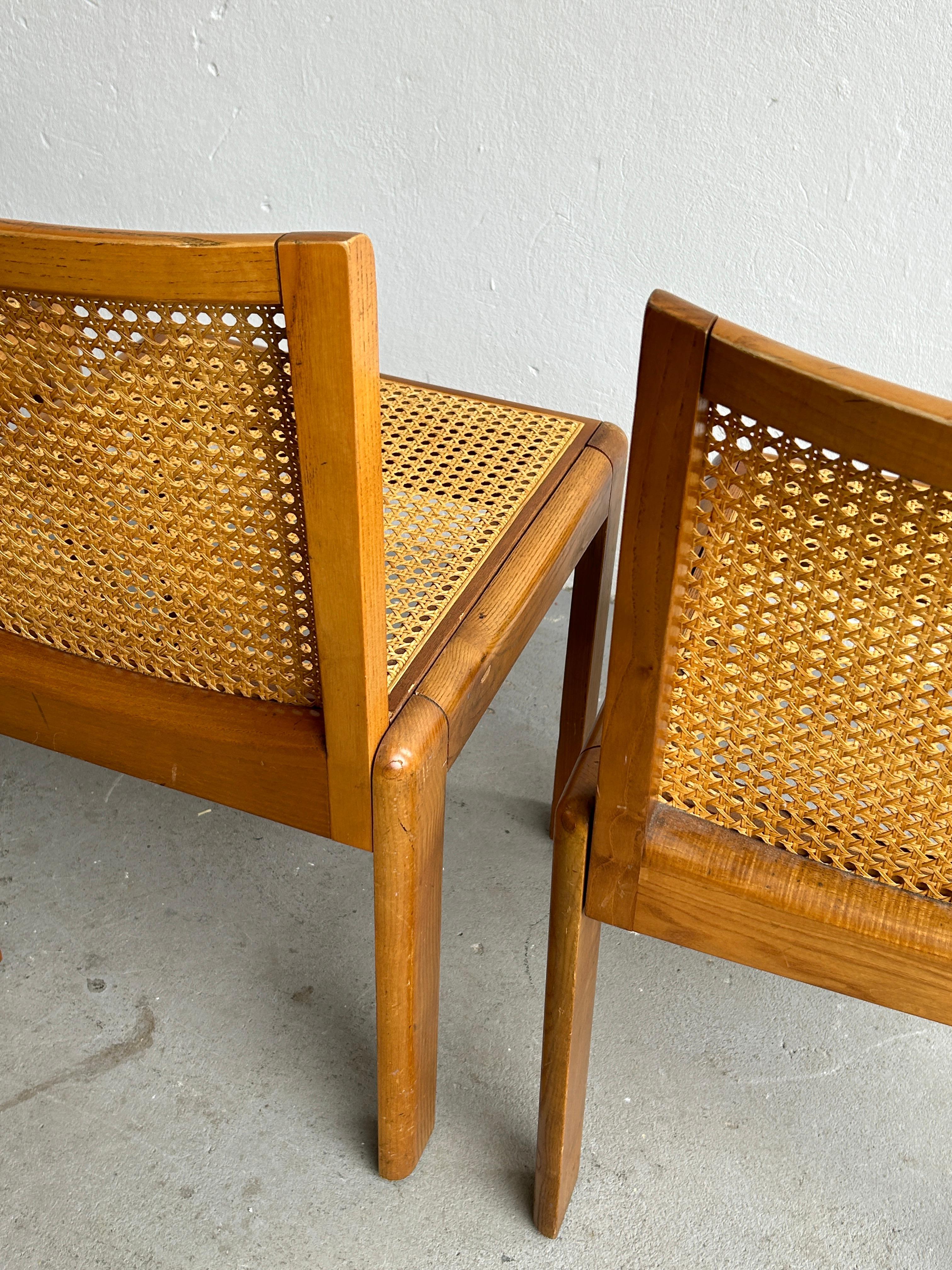 Vintage Italian 1970s Mid-Century Modern Wooden Dining Chairs in Oak and Cane 6