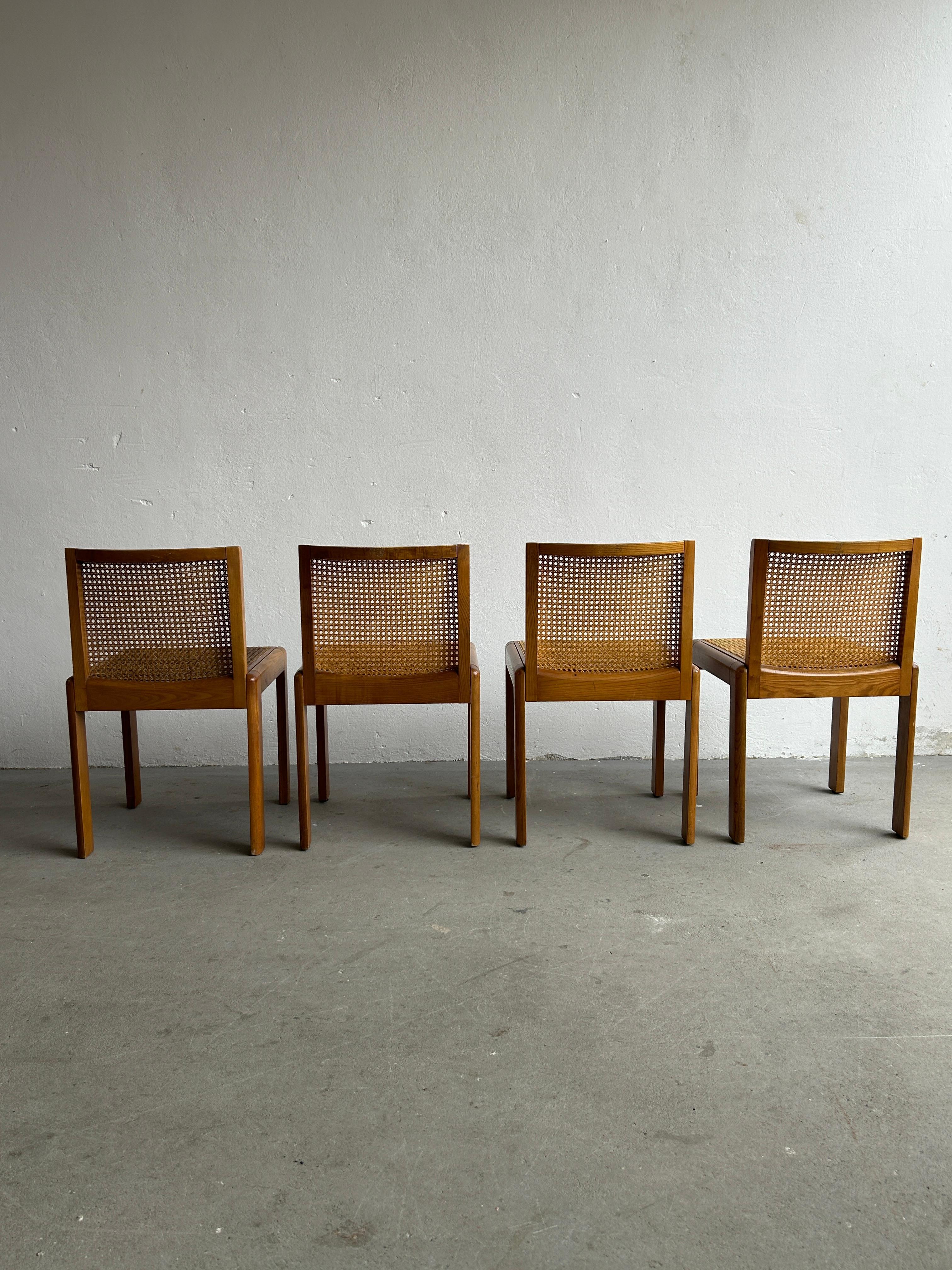Vintage Italian 1970s Mid-Century Modern Wooden Dining Chairs in Oak and Cane 1
