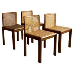 Vintage Italian 1970s Mid-Century Modern Wooden Dining Chairs in Oak and Cane