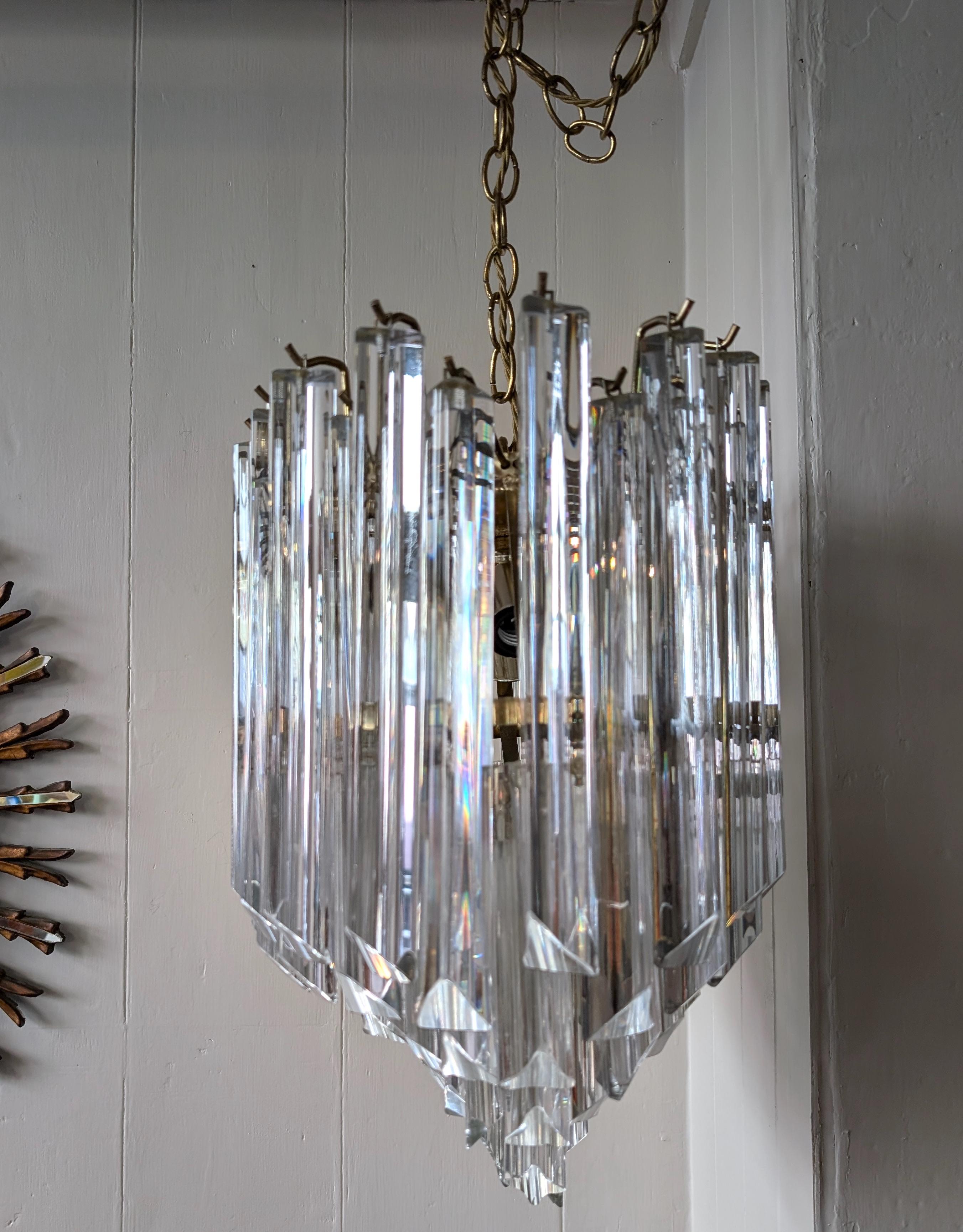 Lampadario ovale vintage in stile Venini degli anni '70, con gocce di asta triangolari in vendita 3