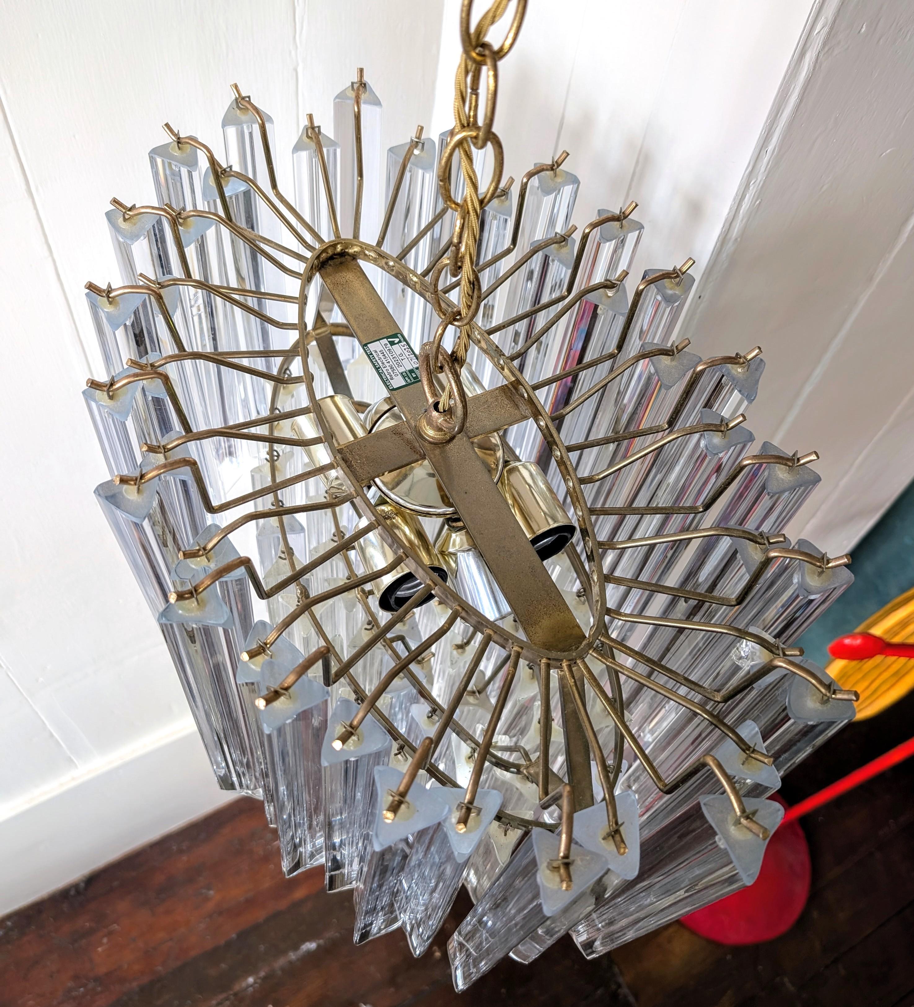 Lampadario ovale vintage in stile Venini degli anni '70, con gocce di asta triangolari in vendita 4