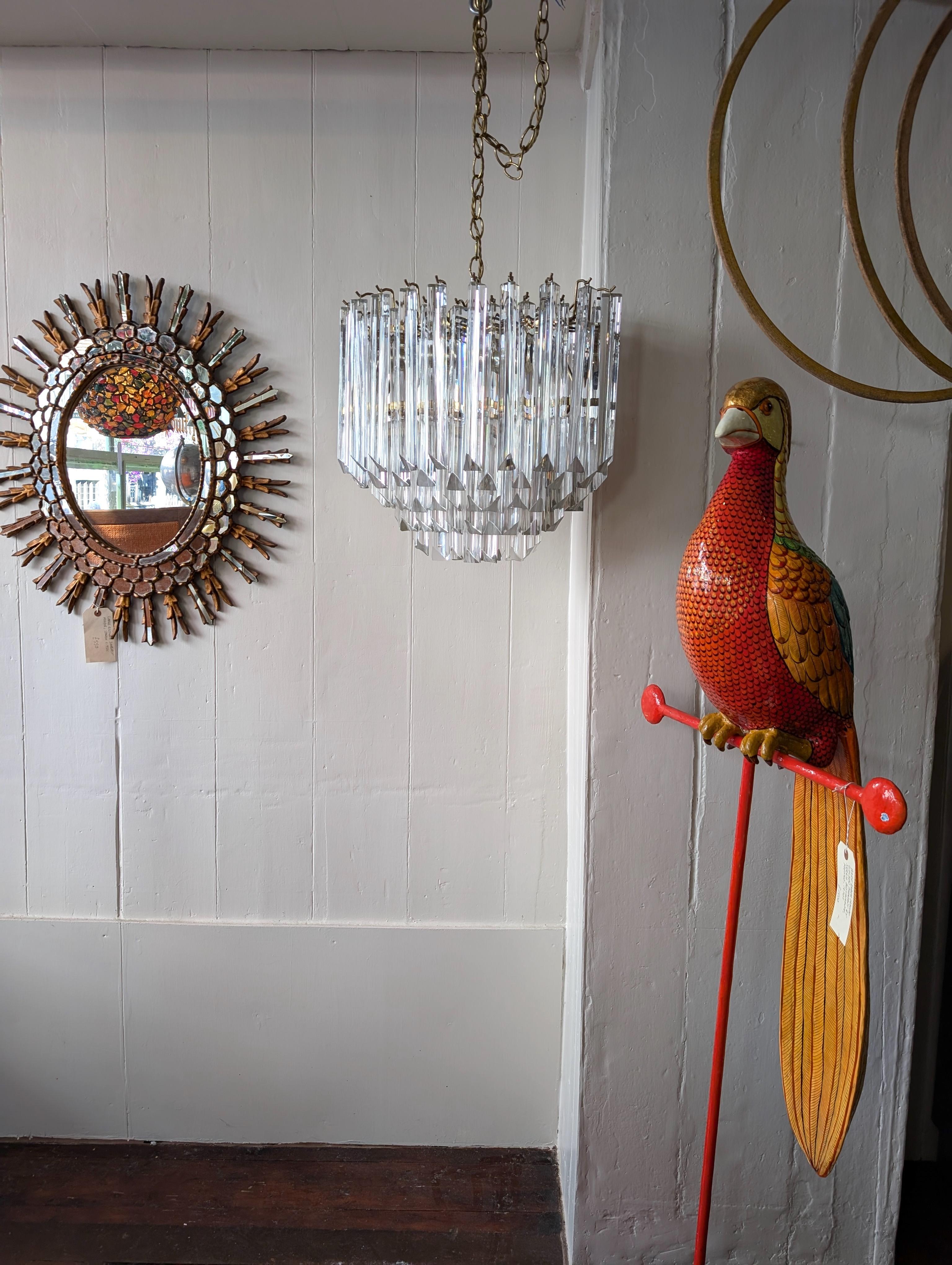Lampadario ovale vintage in stile Venini degli anni '70, con gocce di asta triangolari in vendita 5